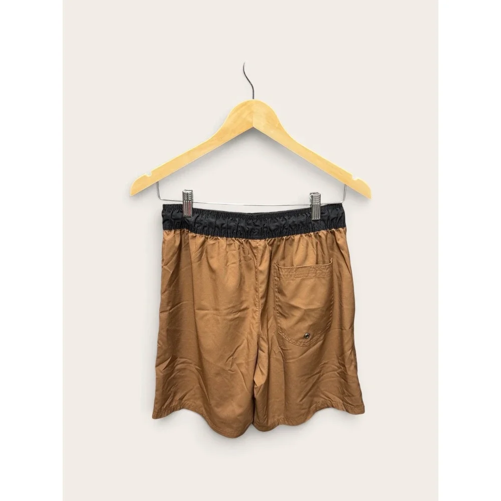 Leg3nd Discovery Mens Swim Trunks Brown Black Elastic Waist Drawstring Size M